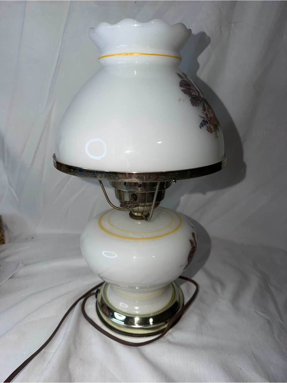 Vintage Floral Milk Glass "Gone With The Wind" Style Hurricane Lamp - Picture 12 of 16